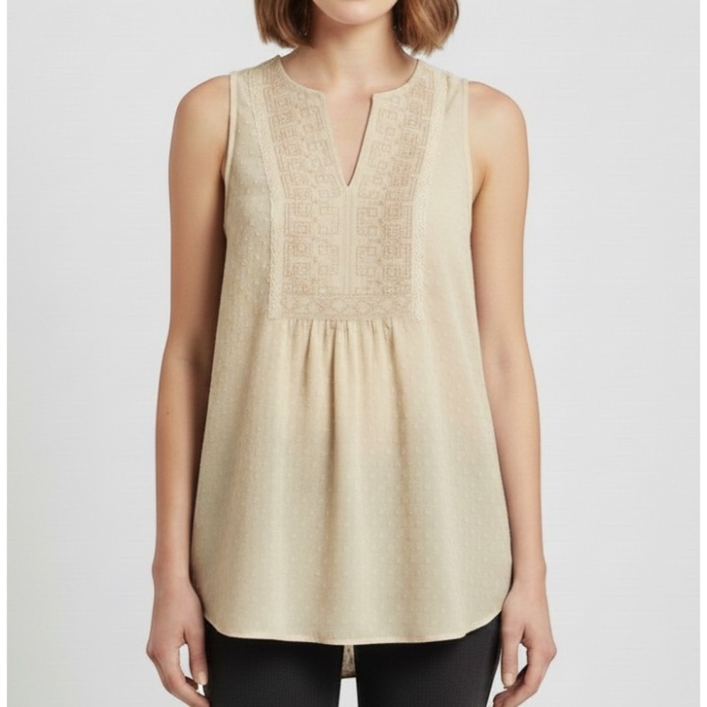 ONE SEPTEMBER Anthropologie SWISS DOT TOP Ivory Popover Tunic CHIFFON/KNIT XS